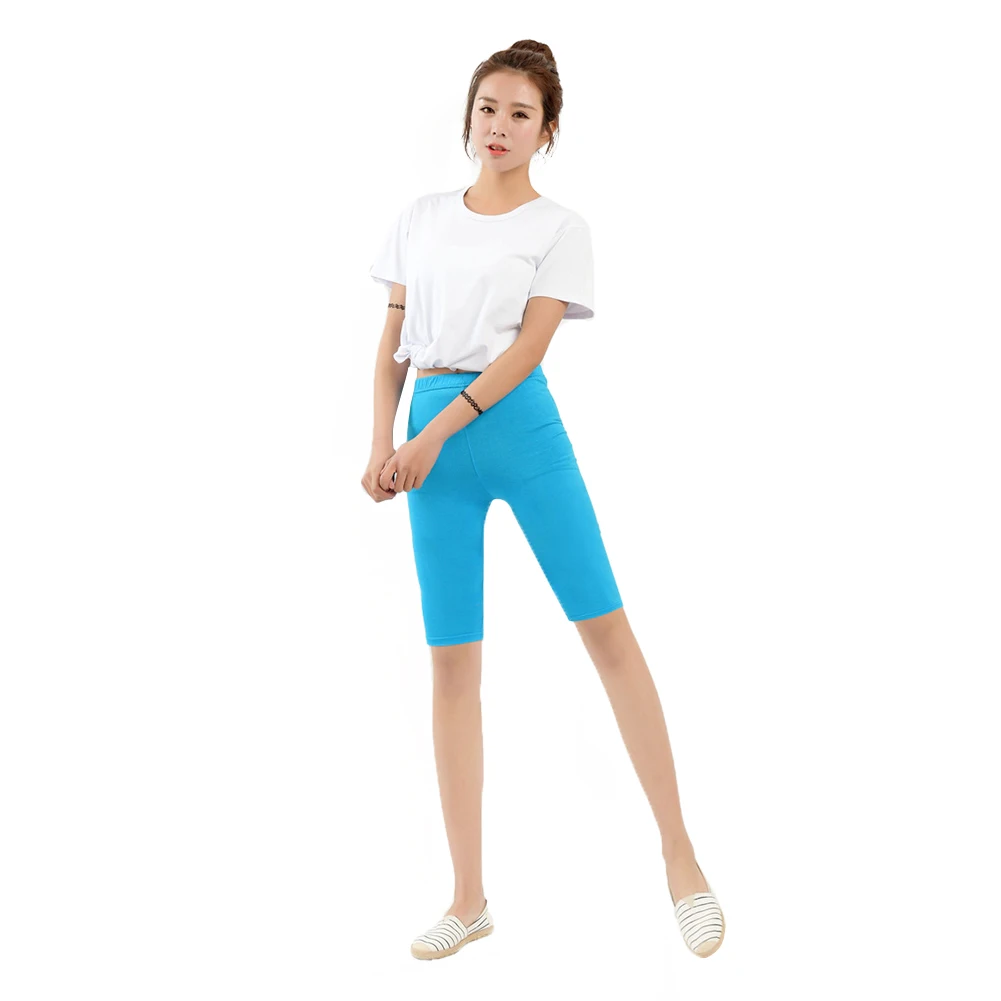 Недавно Для женщин до колена эластичное однотонные Цвет бег Фитнес для девочек повседневные штаны плюс Размеры 3-5XL ИК-лепно - Цвет: Lake blue