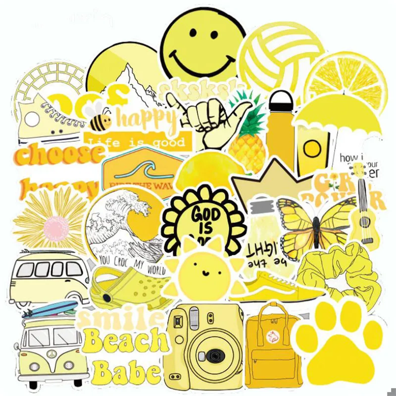 

10/30/50PCS Yellow Non-Repetitive Waterproof Removable Cute Cartoon Trolley Case Small Fresh Stickers Wholesale