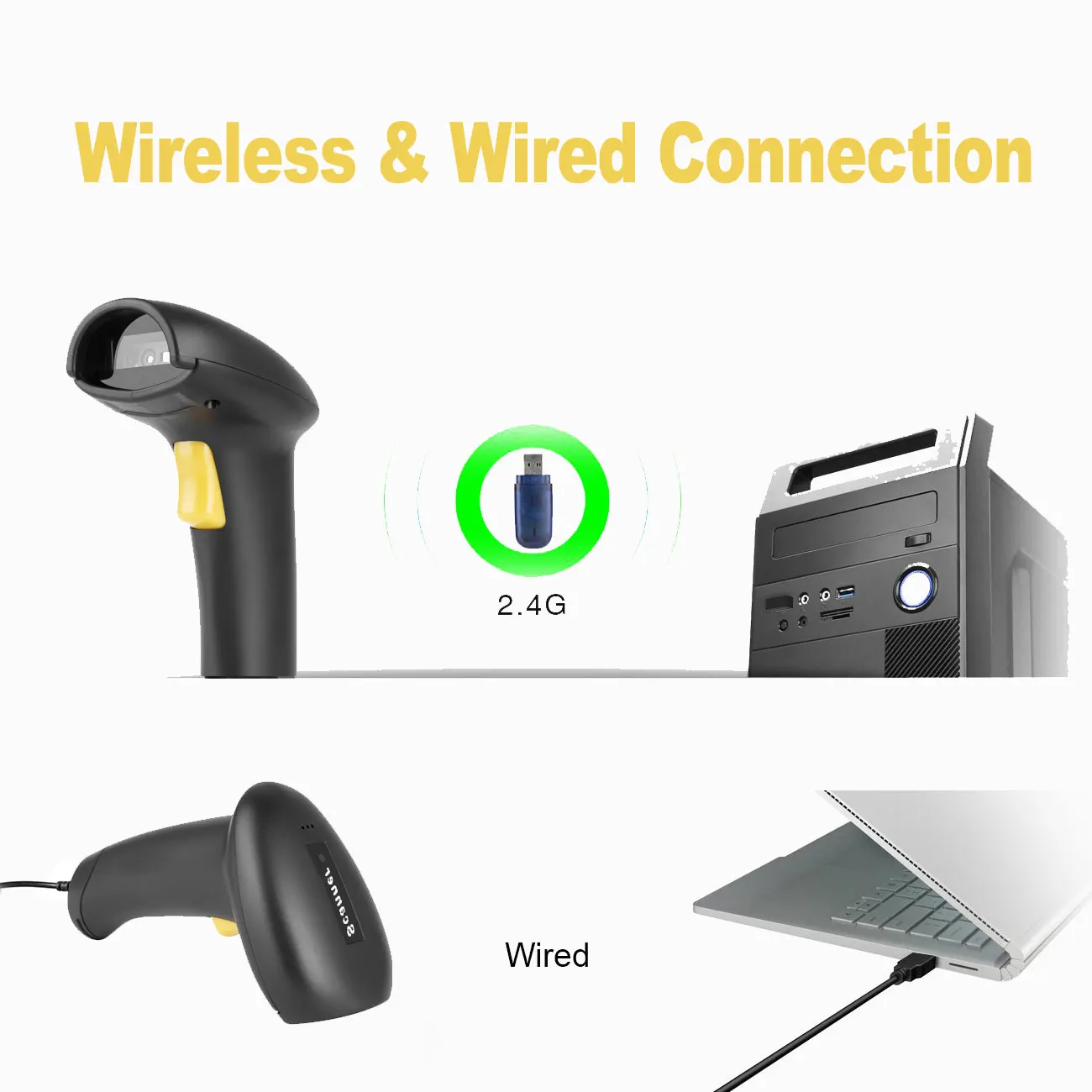 Portable Barcode Scanner Wireless Data Matrix Reader Bar Pistool Multi Language Keyboard USB 1D 2D QR Code Supermarket POS
