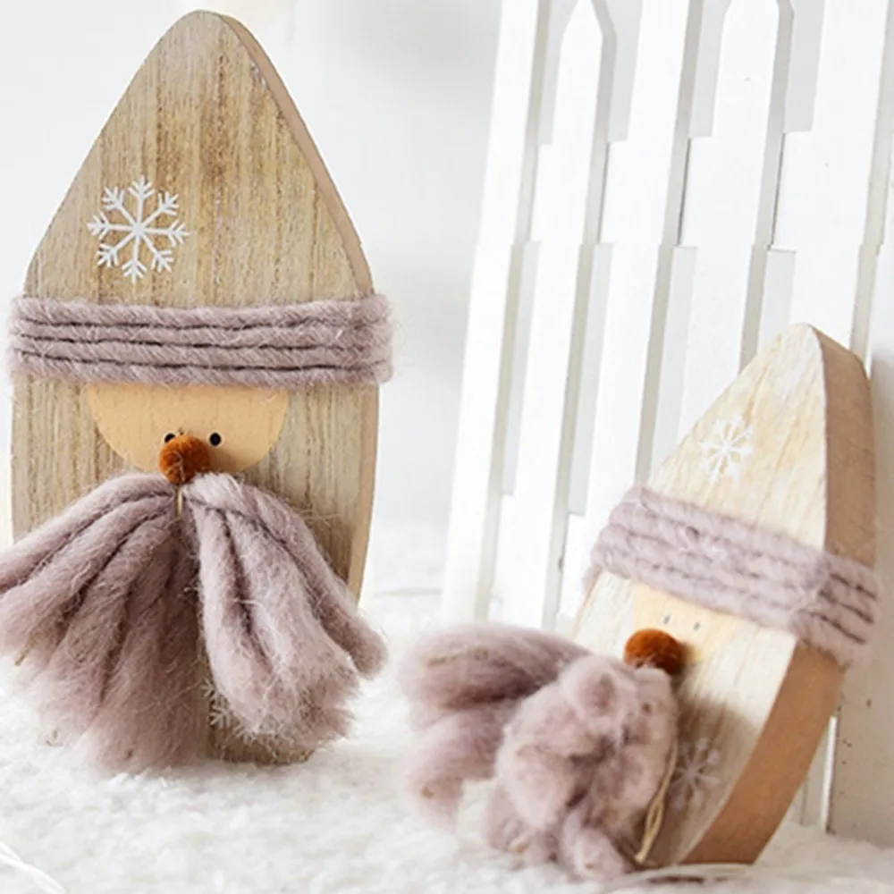 

29.5x14cm Christmas Wooden Ornaments Creative Twine Weaving Old Man Dolls with Snowflake Pattern Christmas Desktop Ornament