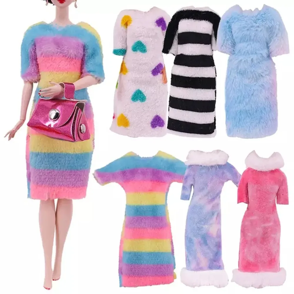 

2022 Latest Short-Sleeved Plush Dress Barbies Casual Fashion Clothes Suitable For 30 Cm Doll Accessories DIY Gifts (Free Heels)