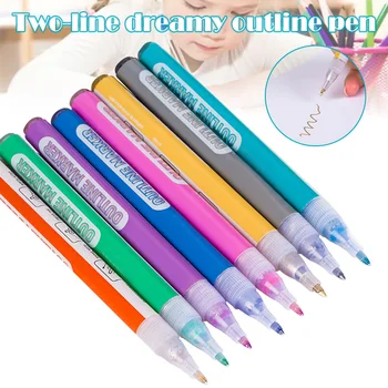 

8 Colors Double Line Outline Pen Highlighter Marker Pen for Writing Drawing UY8