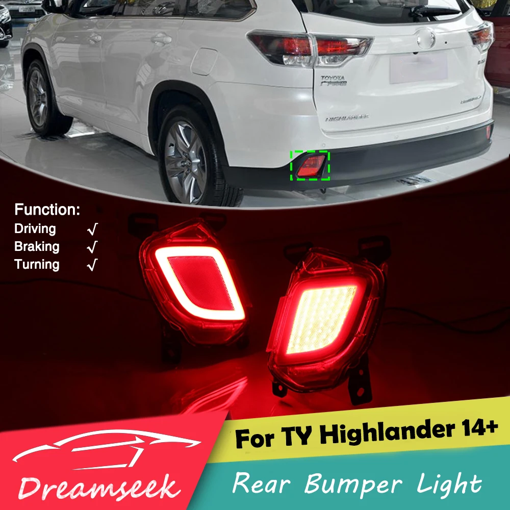 

Red LED Reflector Rear Bumper Tail Light for Toyota Highlander 2014 2015 2016 2017 2018 Driving Brake Lamp with Turn Signal