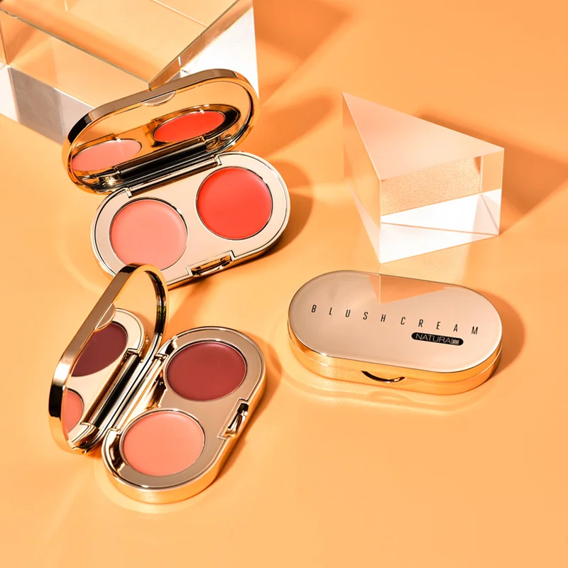 Two-Tone Blush Cream Palette Brighten Skin Color Lasting Shine Double-Color Blusher Makeup Blush