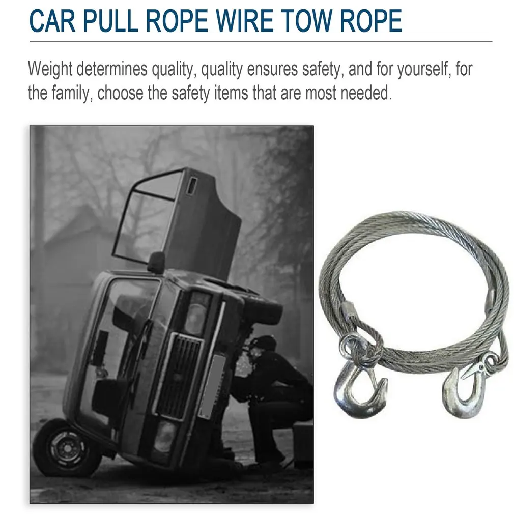 Steel Wire Trailer Winch Replacement Strap 3.8m 5 ton Thick Car Trailer Belt Strong Pull Trailer with Safety Hooks