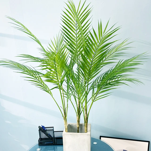 Palmera Artificial grande de 90-120cm, plantas falsas tropicales, hojas de  palmera de plástico verde, rama de árbol Monstera grande para decoración  del jardín del hogar - AliExpress