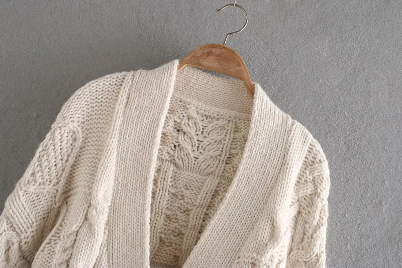 Зимние женские свитера cardiagns za в английском стиле, простые винтажные бежевые однобортные вязаные кардиганы больших размеров