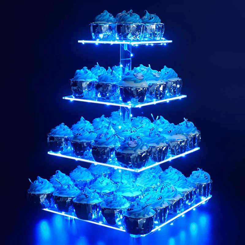 4 Layers Thickened Acrylic Cake Rack Stand With LED Lights Afternoon Tea Wedding Plates Party Tableware Festival Decoration