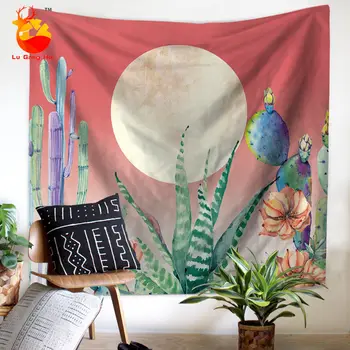 

New Watercolor Succulent Cactus Tapestry Wall Hanging with Beach Towel Sitting Blanket Dorm Room