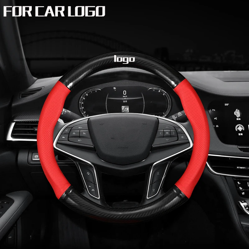 

Carbon fiber + leather Car steering wheel cover Non-slip for Ford Mustang 2015 2016 2017 2018 2019 2020 2021 Car accessories