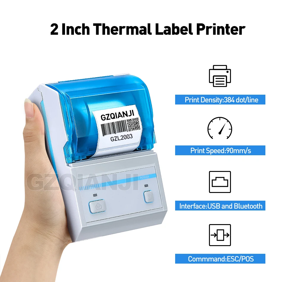 2inch Pos Label Printer USB+Bluetooth Barcode Generated Printing Edit Android Tablet with MHT Lable App Thermal Printer GZL2003