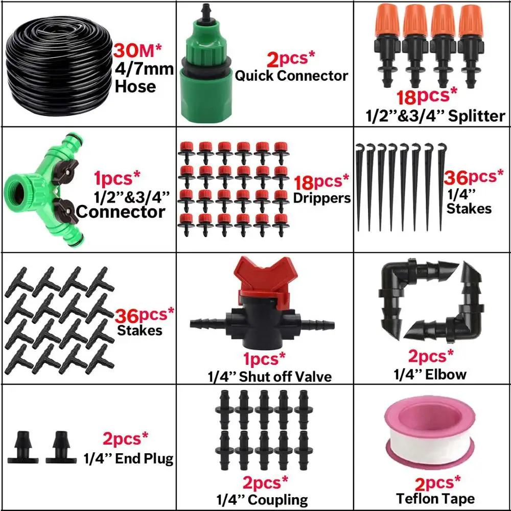 KSL01-KIT061-30M 30M Automatic Garden Watering Atomize Spray Misting System Watering Kit Micro Drip Irrigation Adjustable Brass Nozzle Greenhouse - Цвет: KSL01-KIT061-30M