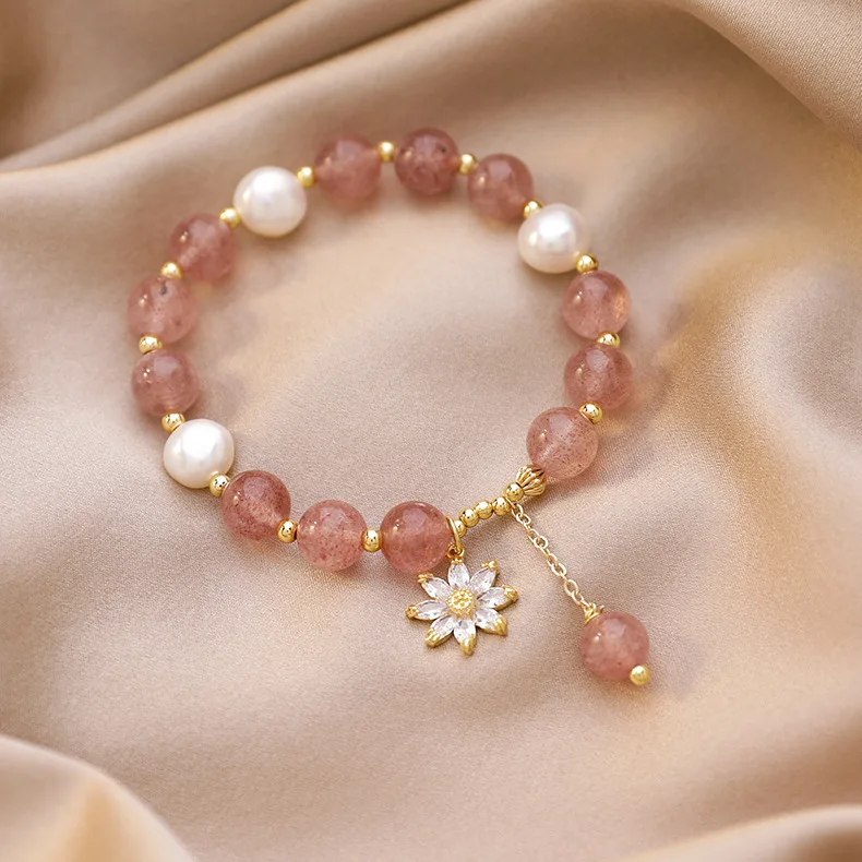 

Zircon Flower Strawberry Crystal Bracelets Freshwater Pearls Crystal Beaded Bracelet Apathy Ventilation Network Red Elegant 2020