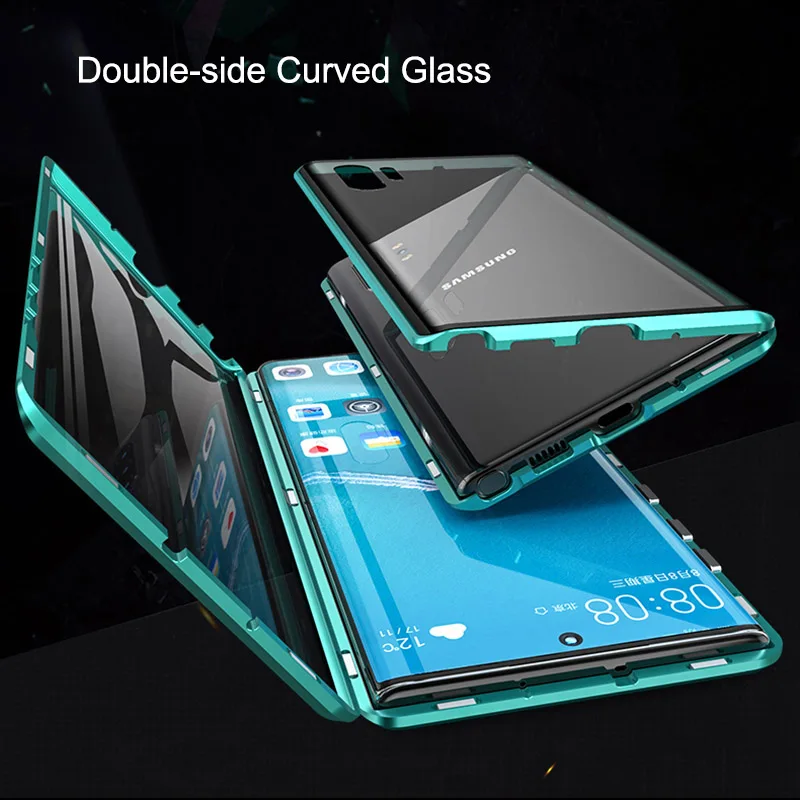 360 Full Body Magnetic Tempered Glass Case For Samsung Note 10 S10 S9 Plus Note 9 Case Metal Bumper Shockproof Protective Shell