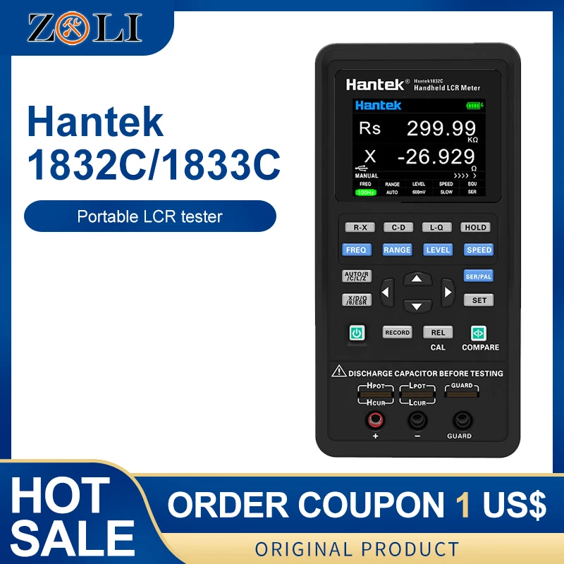 

Handheld LCR Tester Digital bridge LCR Hantek Gauge Portable LCR Detector Component Parameter Detection New Hantek 1833C/1832C