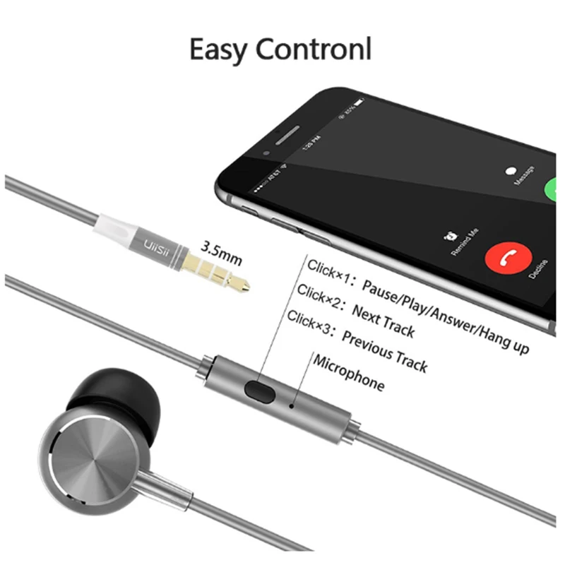 UiiSii GT500 Наушники Hi-Fi вход наушники шумоизоляция с проводным управлением наушники для IOS и Android Xiaomi Телефоны