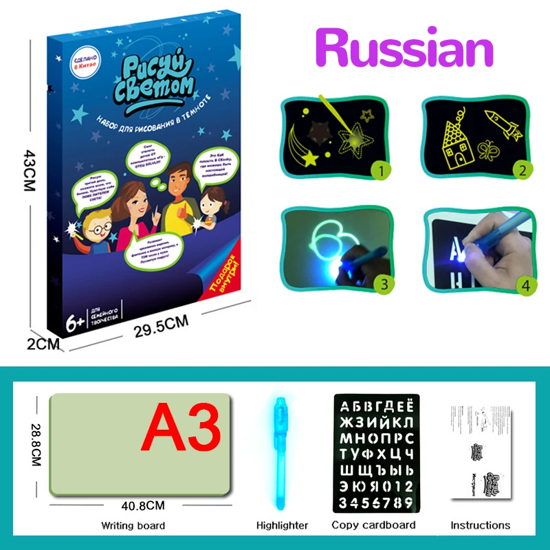 Elice Educational Toy Drawing pad Tablet light drawing board for kids  Graffiti A5 A4 A3 Led Luminous Magic Raw With Light-fun