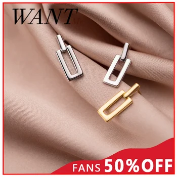 

WANTME Trendy Korean Genuine 925 Sterling Silver Geometric Square Stud Earrings for Women Chic Elegant Party Jewelry Accessories