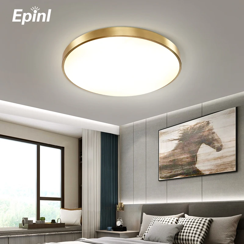 

Epinl Modern Simple Style Copper Ceiling Lamp Master Bedroom Balcony Toilet Restroom Office Round LED Warm Room Light Fixtures