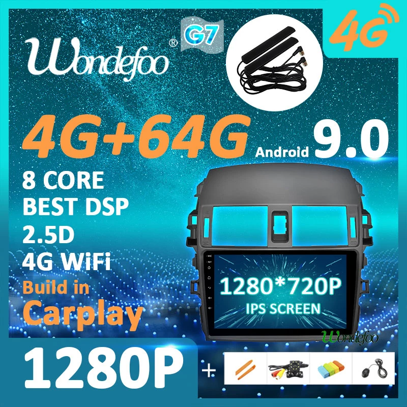 

1280P Android 9.0 Carplay 4G 64G Radio for Toyota Corolla 10 E150 E140 2006-2013 GPS Navigation IPS Screen DSP No DVD Headunit