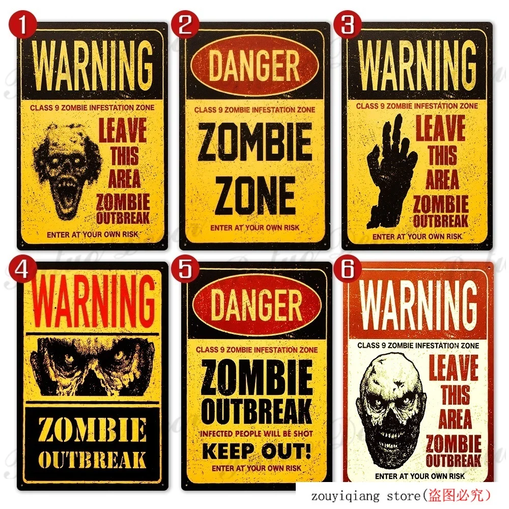 -Предупреждение о зоне зомби &quotжестяные знаки металлические Плакаты для комнаты