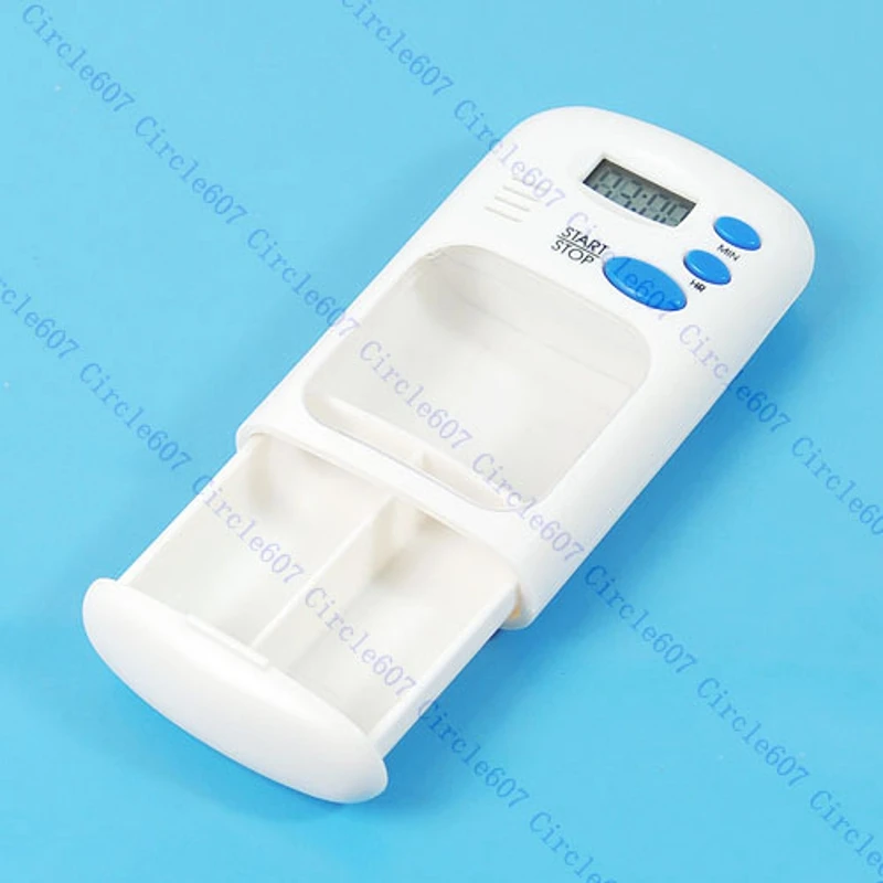 

White LCD Digital Pill Box Timer With Electric Alarm Medicine Pill Case 2 Grids