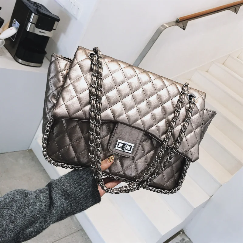 

INS Super Fire Versatile Big Bag Women's 2018 Autumn And Winter New Style Korean-style Fashion Shoulder Bag Rhombus Chain Large-