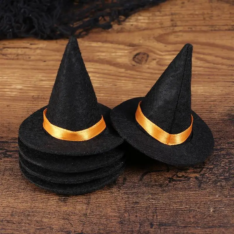 6 шт Мини фетровые шляпы ведьмы ручной работы бутылки вина Декор для Хэллоуина DIY аксессуары для волос ремесла(черный