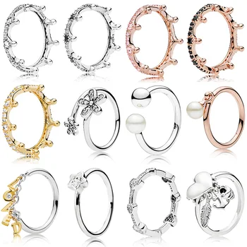 

1 Pcs Women Silver Color Rings With Rose Gold Flower Pearl Star Crown Crystal Ring For Women Jewelry Gift Crown