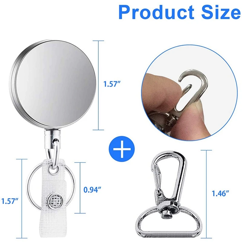 

Retractable Badge Holder Heavy Duty Badge Reels ID Holder with Keychain Ring Clip for ID Card Carabiner Key Card Work Badge