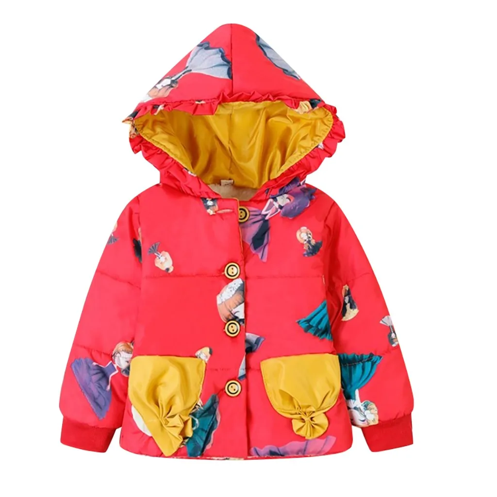 Детская зимняя теплая куртка-пуховик на пуговицах с рисунком для девочек пальто с капюшоном зимние куртки зимнее пальто для девочек куртка для мальчиков