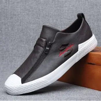 

New design men shoes spring street fashion zipper leather casual shoes man leather shoes loafers