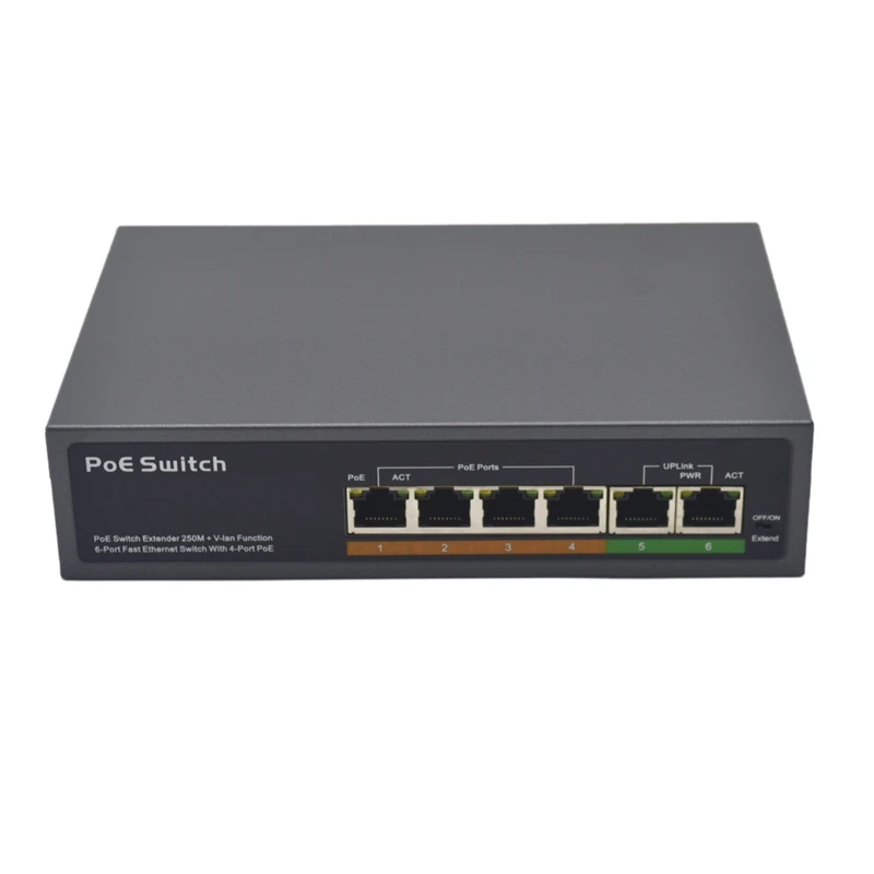 Сетевой коммутатор Poe PSE604EX V2.0 умный сетевой для камеры видеонаблюдения 48 В 4 + 2