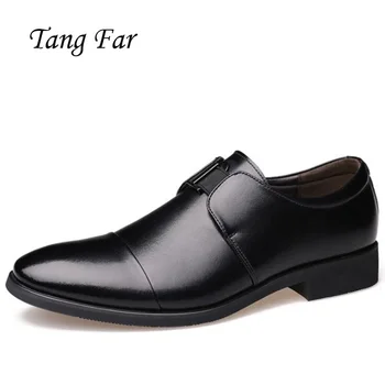 

Classic Gentleman Elastic Men's Leather Shoes Dress Business Oxfords Four Seasons Man Casual Shoes Solid Buty Męskie
