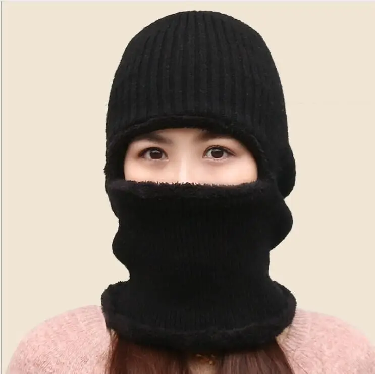 Kaguster зимние шапки для женщин унисекс Пара Мода gorros Mujer Invierno шапочки в масках шапка черепки теплый флис вязаный - Цвет: Black1