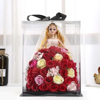 

Princess Doll with Rose Flower Dress LED Light In Gift Box Preserved Rose Artificial Flowers Birthday Gift for Girl Dropshipping