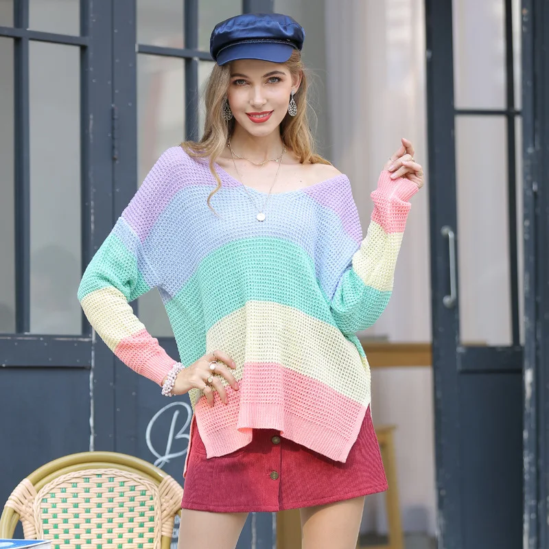 

Women's Sweaters 2020 Fashion New Pullovers V Neck Knitted Loose Warm Large Size Autumn and Winter Clothes Long Sleeve Top