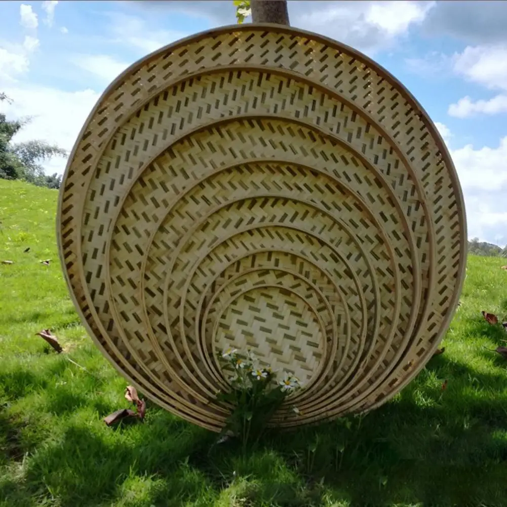 No Holes Durable Handmade Round Bamboo Weaving Sieve Snack Food Bread Picnic Vegetable  Tea Dishes Basket Storage Organizer 3
