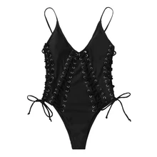 Цельный купальник с петельками и шнуровкой, женский купальник с пуш-ап, Мягкий купальник, монокини с вырезами, купальный костюм, летний купальный костюм