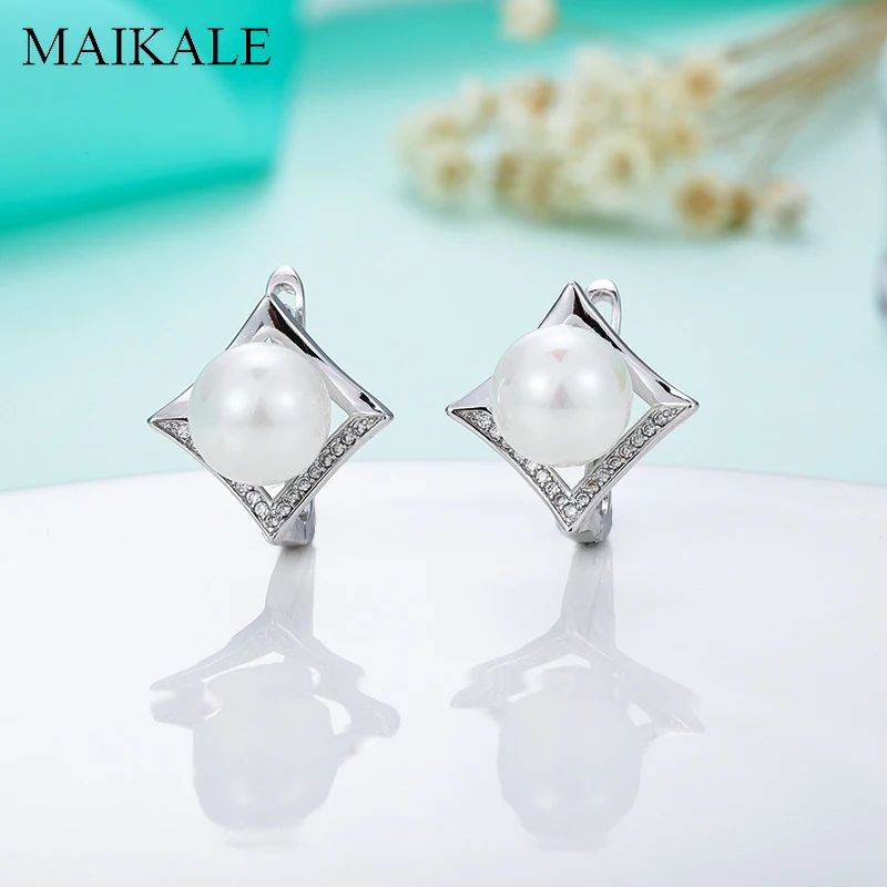 Женские серьги гвоздики MAIKALE роскошные с жемчугом и цирконием 10