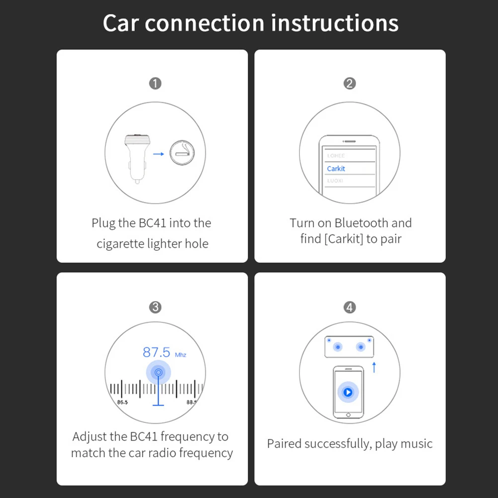 Автомобильный MP3-плеер BC41 MP4 плеер Bluetooth Handsfree автомобильный аудио два порта Быстрая зарядка через usb fm-передатчик радио адаптер DSP