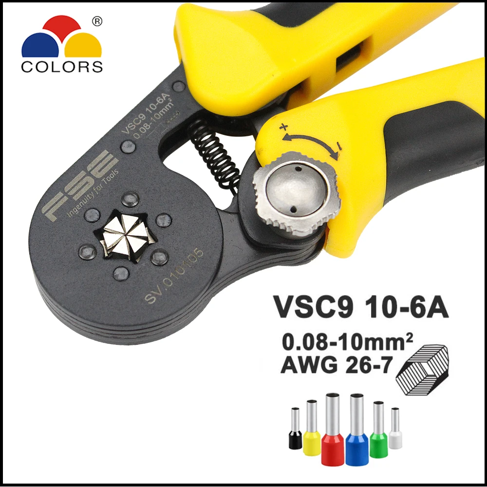 

VSC9 10-6A mini-type self-adjustable crimping plier FASEN tool AWG26-7 0.08-10mm2 hexagonal crimp hand crimping length 175mm