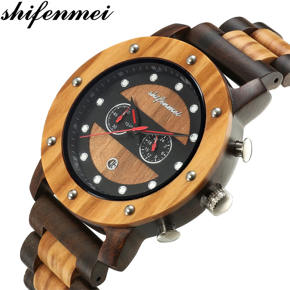 

Shifenmei S5564 Business Luxury Brand Wood Metal Men Watch Color Matching Dial Stylish Date Display Relogio Masculino