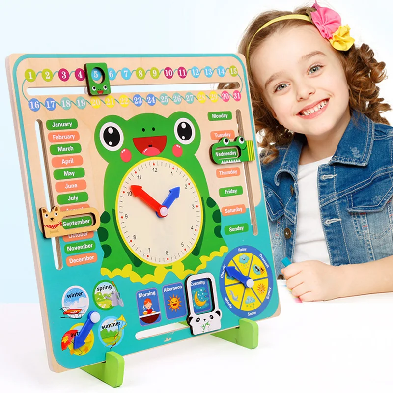 

New Kids Montessori Wooden Toys Weather Season Calendar Clock Time Cognition Early Educational Teaching Aids Toys For Children