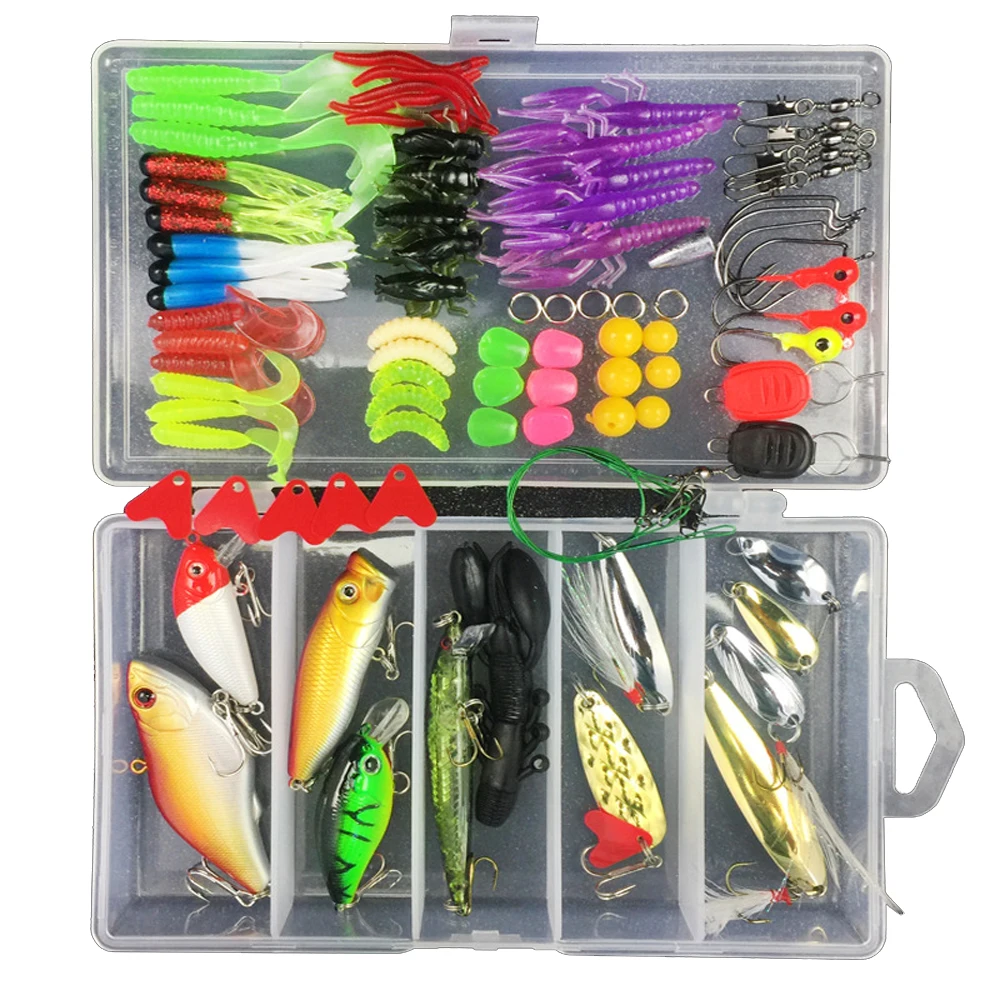 106-28Pcs Hot Fishing Lure Kit Mixed Plastic Metal Soft Lure Set