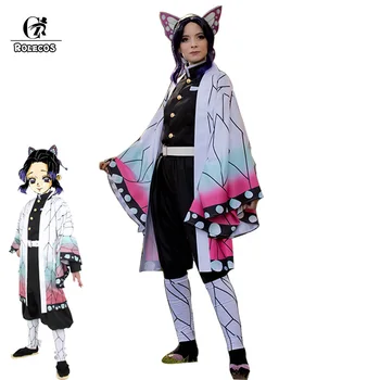 

ROLECOS Anime Demon Slayer Cosplay Costumes Kochou Shinobu Cosplay Costume Halloween Women Kimetsu No Yaiba Uniform Cloak