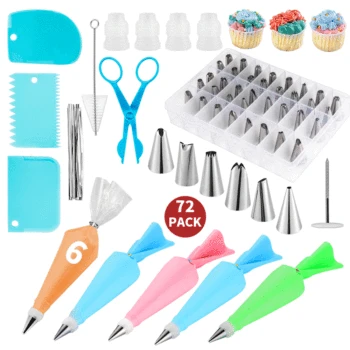 

72pcs/set Icing Piping Nozzles Pastry Cream Tips Pastry Bag Cream Scraper Cutters scissorsBaking Stainless Steel Reusable DIY