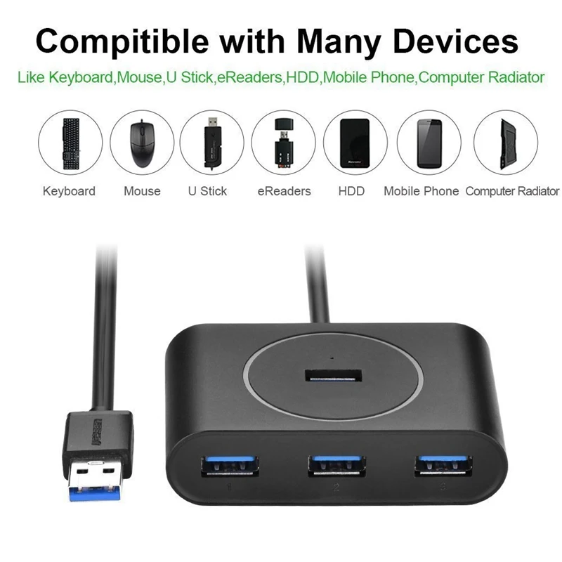 USB 3,0 концентратор 4 порта USB 3 концентратор данных Портативный супер скорость для MacBook Air, Mac Mini, iMac Pro, microsoft Surface, ультрабуки с 3