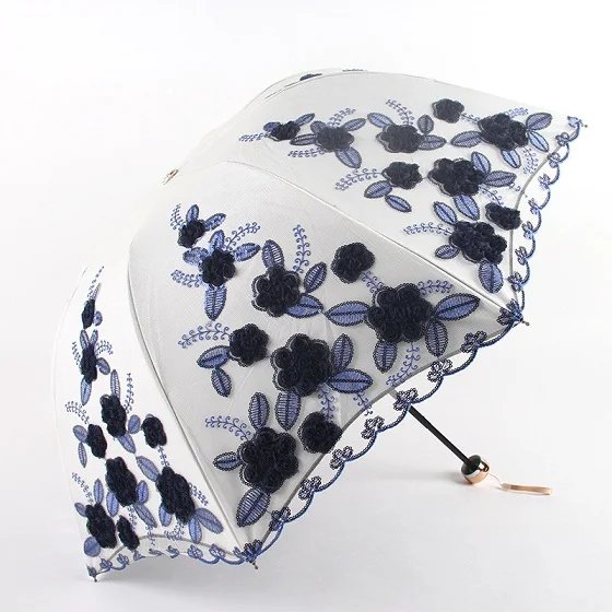 14 цветов цветок сливы зонтик кружева три складной зонтик УФ бренд Солнечный/дождь зонтик зонт от солнца с кружевами дождь женский - Цвет: as picture