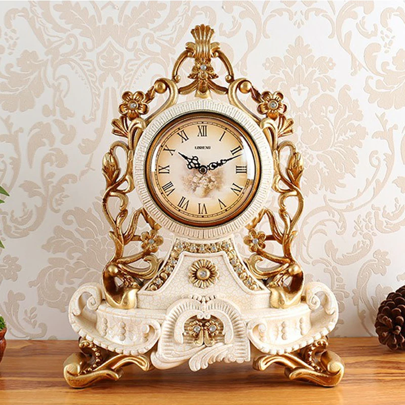 

Big Size European Luxury Retro Table Clock Living Room Office Home Clock Simple Table Watch Desk Decoration Desktop Desk Clock